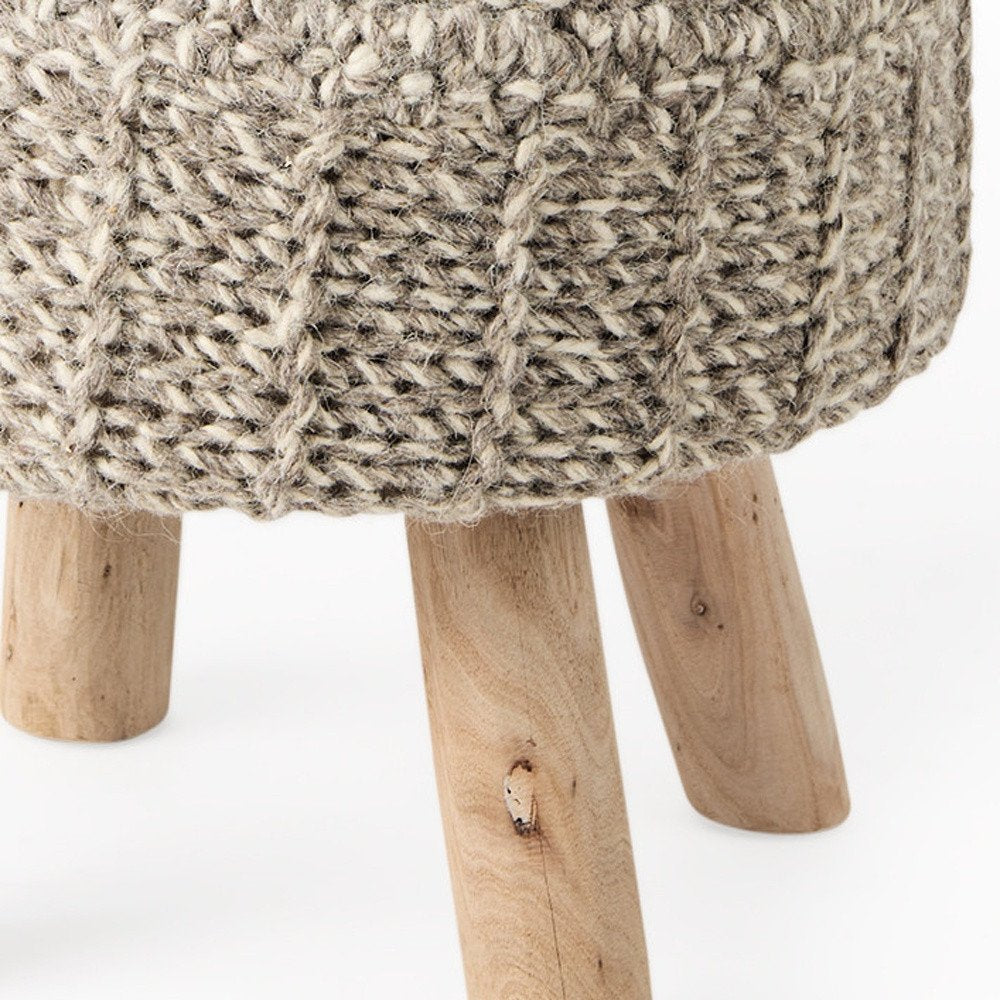 19" Taupe and Brown Wool Round Footstool HomeRoots