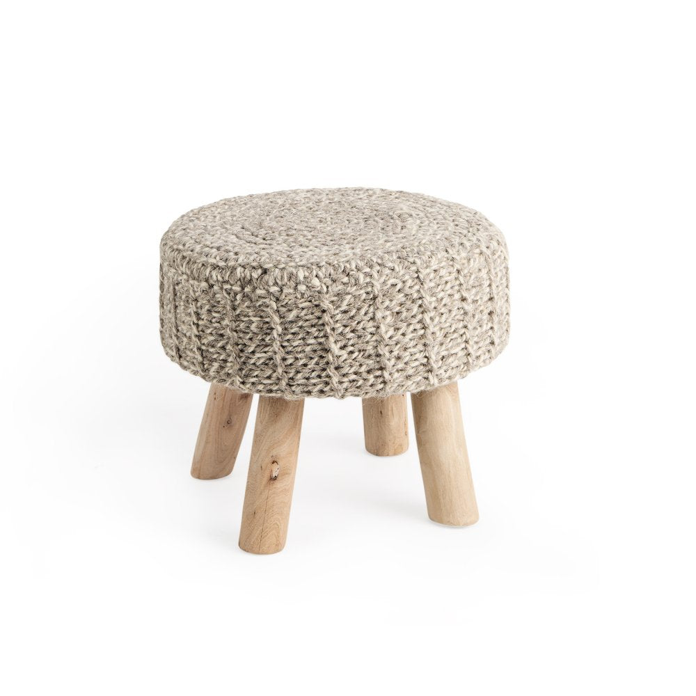 19" Taupe and Brown Wool Round Footstool HomeRoots