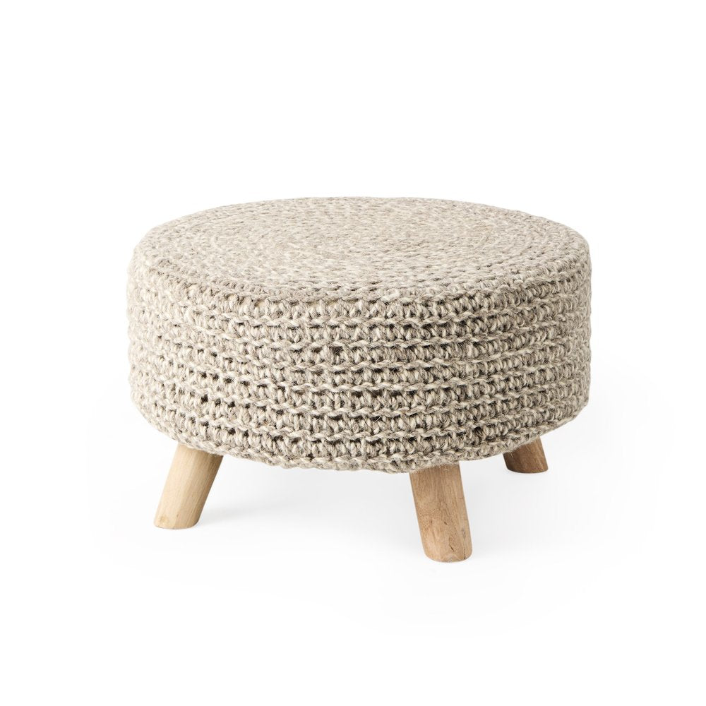 24" Gray and Brown Wool Round Footstool HomeRoots