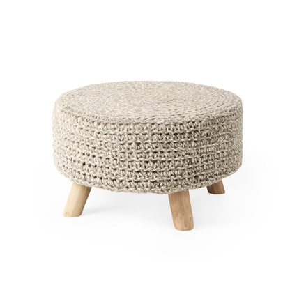 24" Gray and Brown Wool Round Footstool HomeRoots