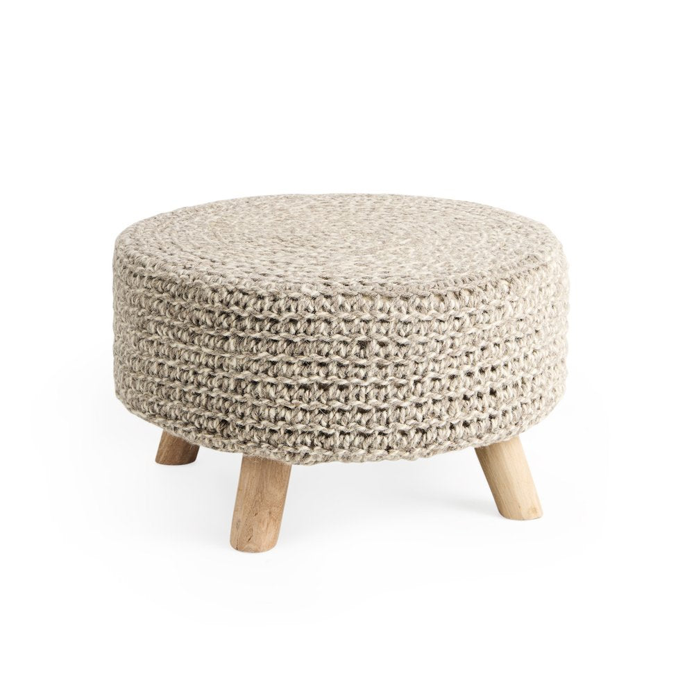 24" Gray and Brown Wool Round Footstool HomeRoots