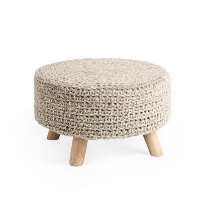 24" Gray and Brown Wool Round Footstool HomeRoots