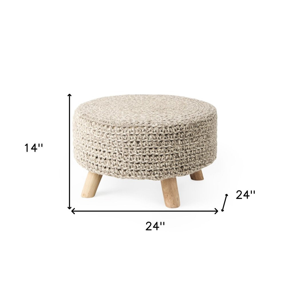 24" Gray and Brown Wool Round Footstool HomeRoots