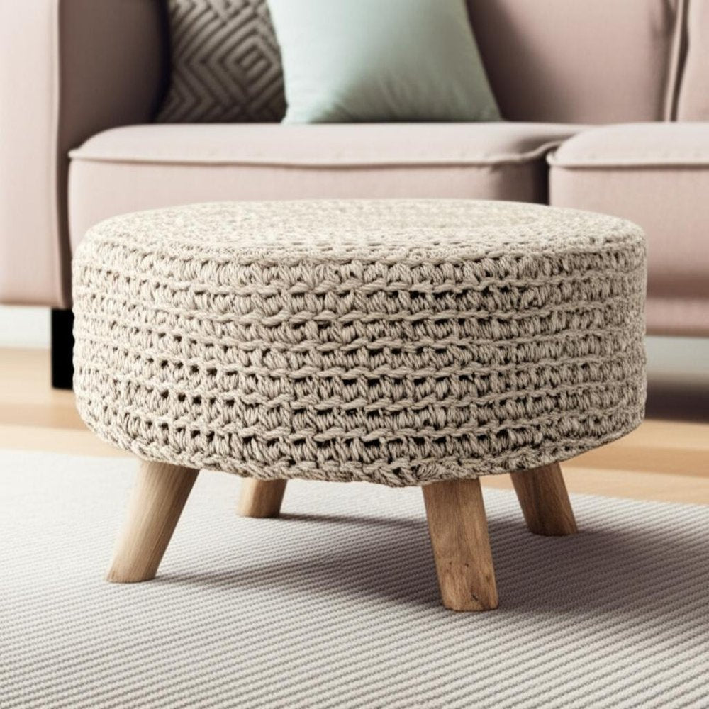 24" Gray and Brown Wool Round Footstool HomeRoots