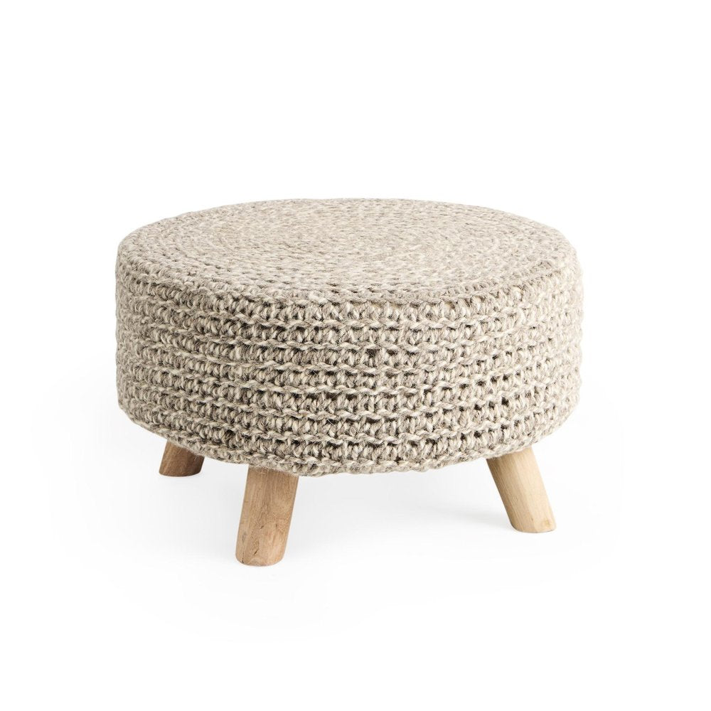 24" Gray and Brown Wool Round Footstool HomeRoots