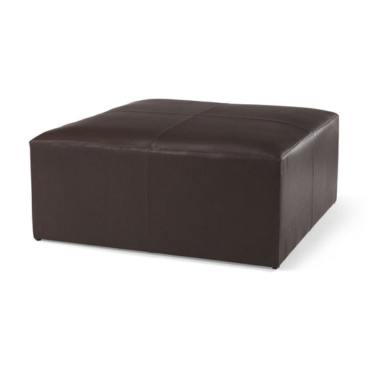 36" Brown Genuine Leather Cocktail Ottoman HomeRoots