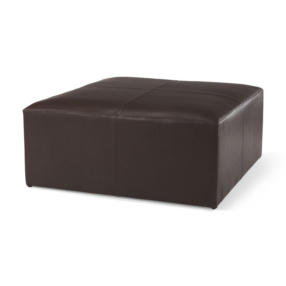 36" Brown Genuine Leather Cocktail Ottoman HomeRoots