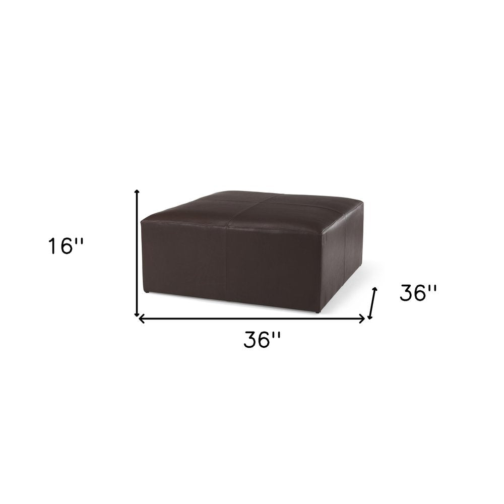 36" Brown Genuine Leather Cocktail Ottoman HomeRoots