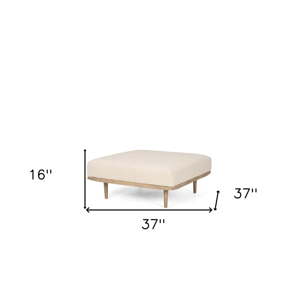 37" Beige and Brown Solid Wood and Fabric Ottoman HomeRoots