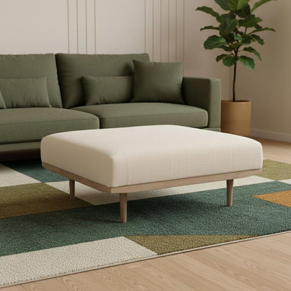 37" Beige and Brown Solid Wood and Fabric Ottoman HomeRoots