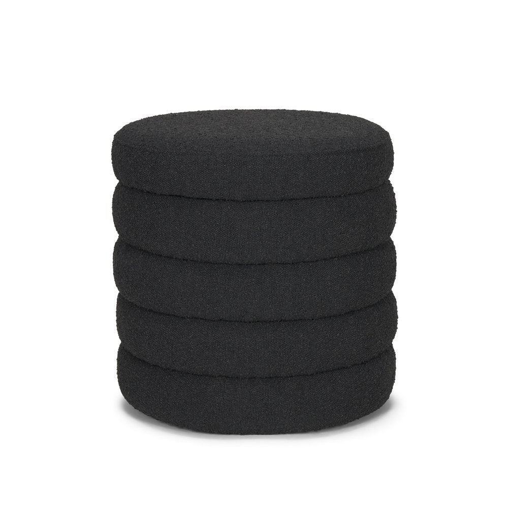 19" Black Boucle Round Storage Ottoman HomeRoots
