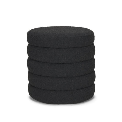 19" Black Boucle Round Ottoman With Storage HomeRoots
