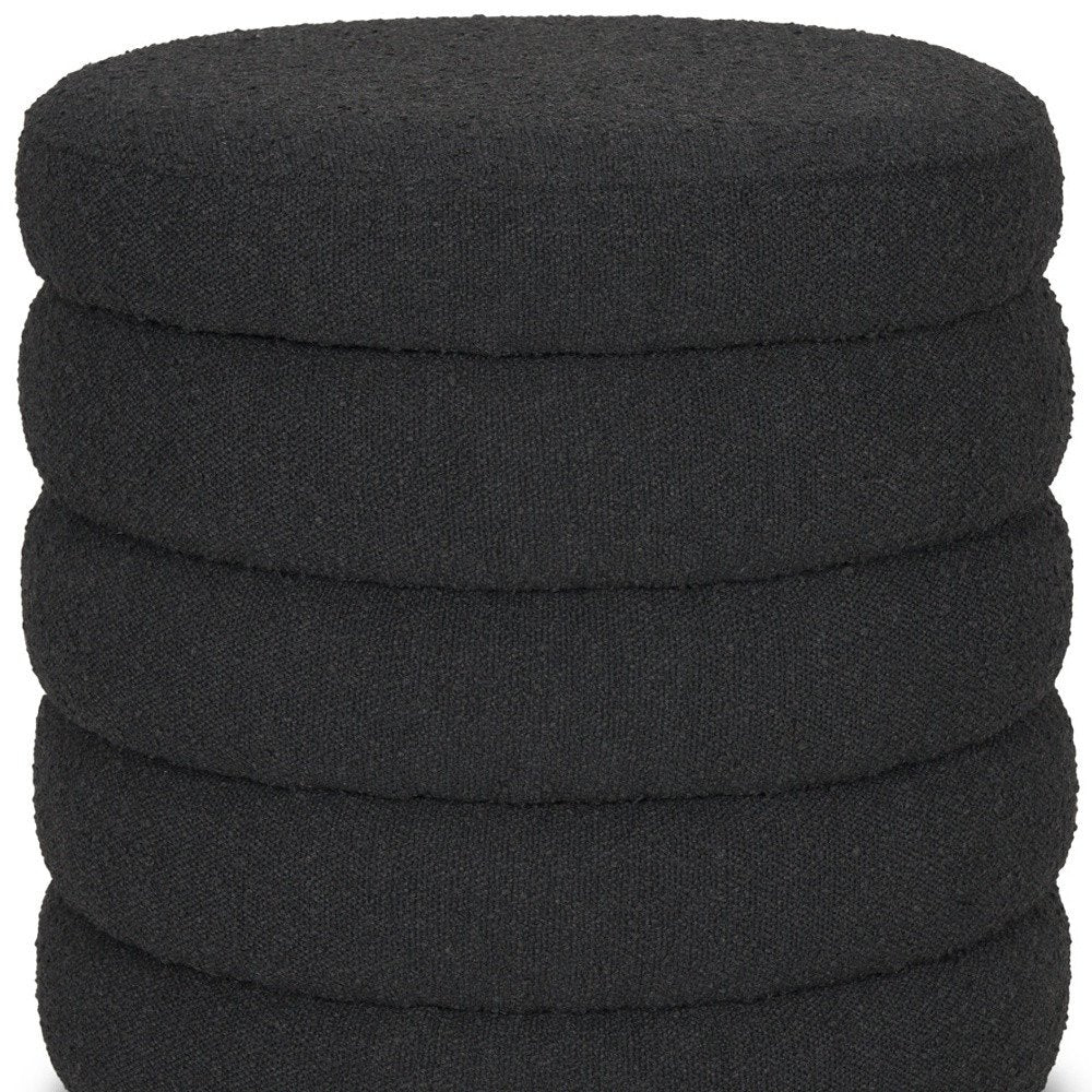 19" Black Boucle Round Ottoman With Storage HomeRoots