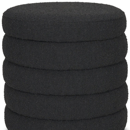 19" Black Boucle Round Ottoman With Storage HomeRoots