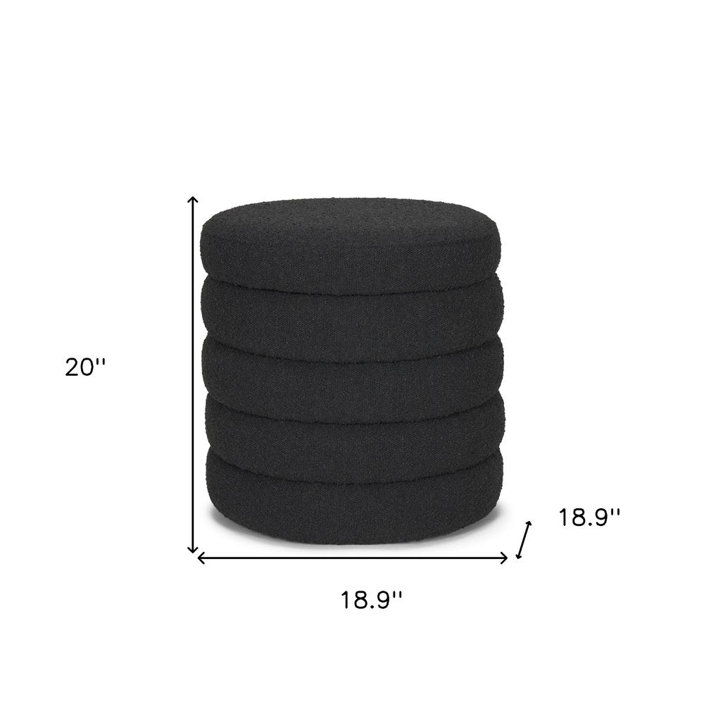 19" Black Boucle Round Storage Ottoman HomeRoots
