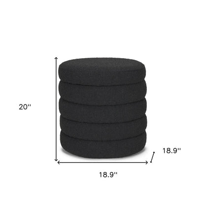 19" Black Boucle Round Storage Ottoman HomeRoots