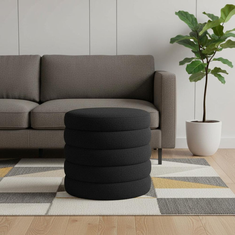 19" Black Boucle Round Storage Ottoman HomeRoots