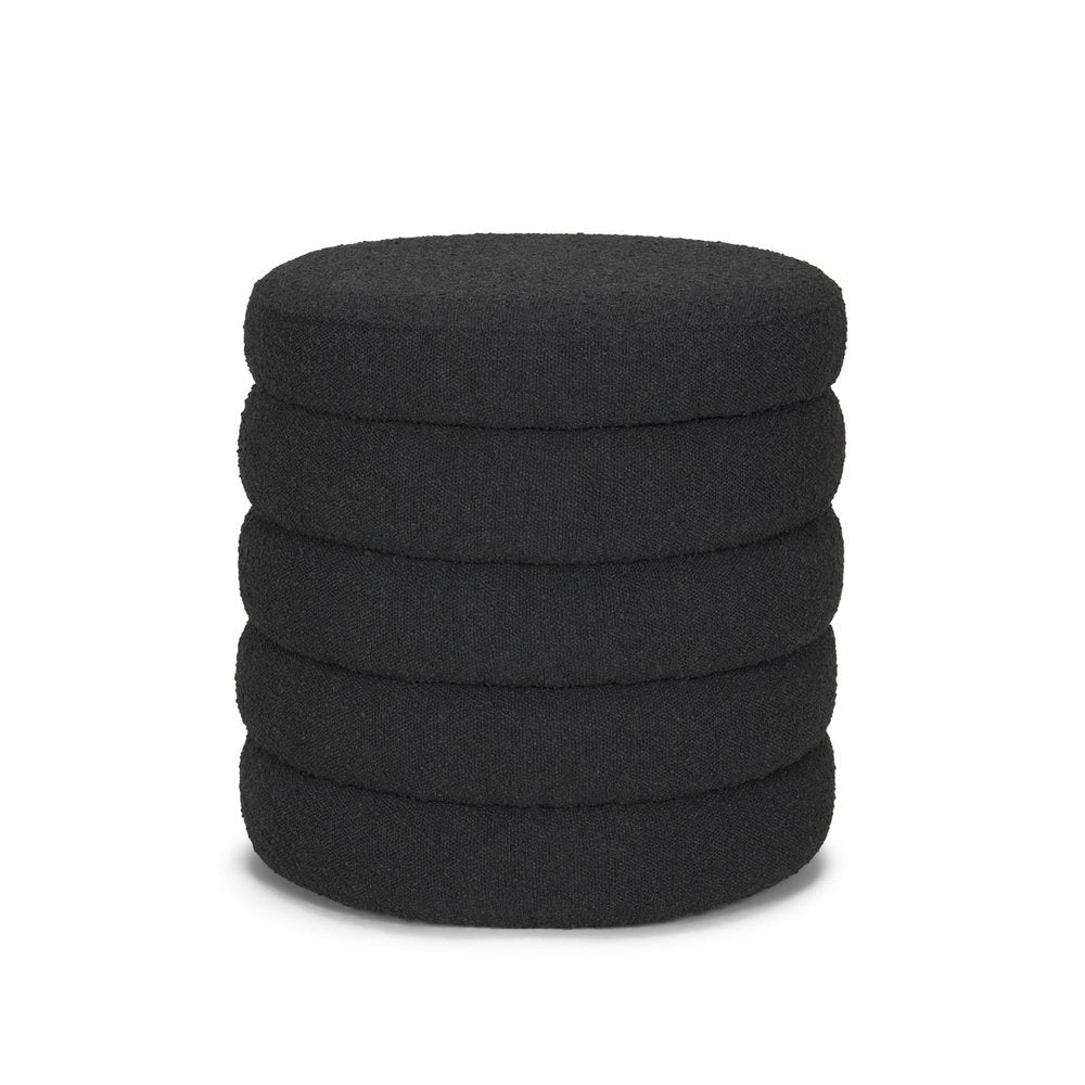 19" Black Boucle Round Ottoman With Storage HomeRoots