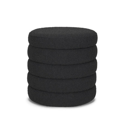 19" Black Boucle Round Ottoman With Storage HomeRoots