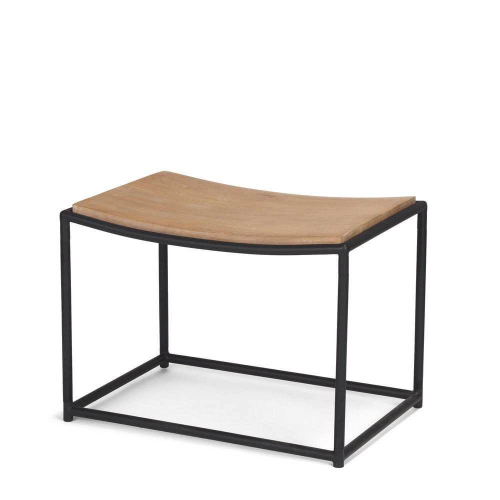 23" Natural and Black Solid Wood and Metal Footstool HomeRoots