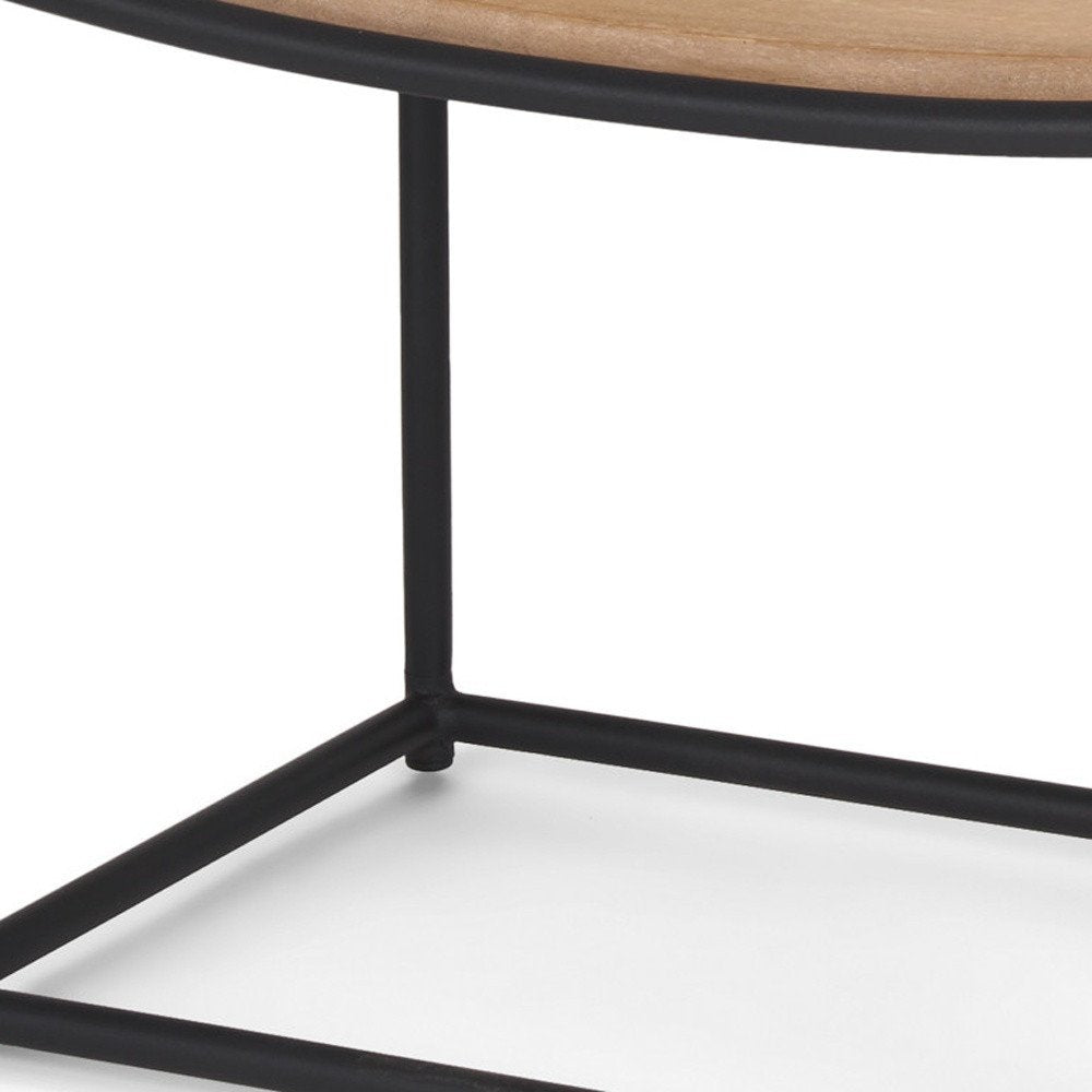 23" Natural and Black Solid Wood and Metal Footstool HomeRoots