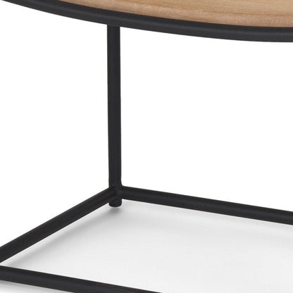 23" Natural and Black Solid Wood and Metal Footstool HomeRoots