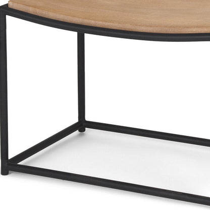23" Natural and Black Solid Wood and Metal Footstool HomeRoots