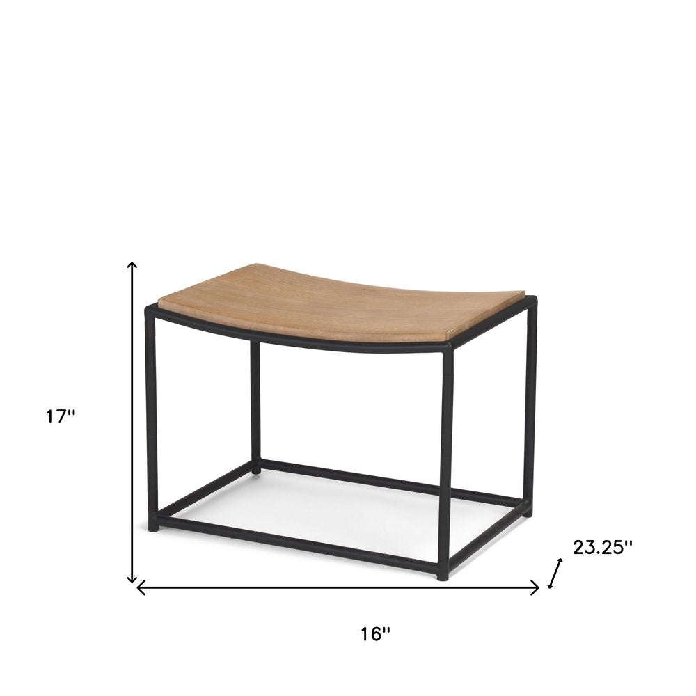 23" Natural and Black Solid Wood and Metal Footstool HomeRoots