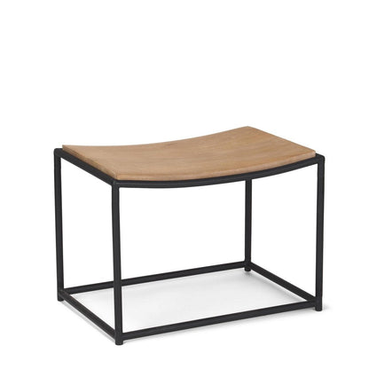 23" Natural and Black Solid Wood and Metal Footstool HomeRoots