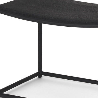 23" Black Solid Wood and Metal Footstool HomeRoots