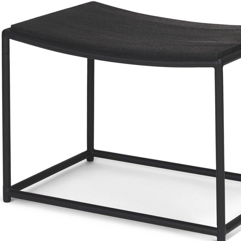 23" Black Solid Wood and Metal Footstool HomeRoots