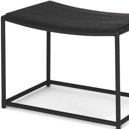 23" Black Solid Wood and Metal Footstool HomeRoots