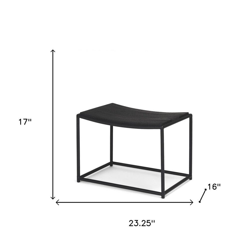 23" Black Solid Wood and Metal Footstool HomeRoots