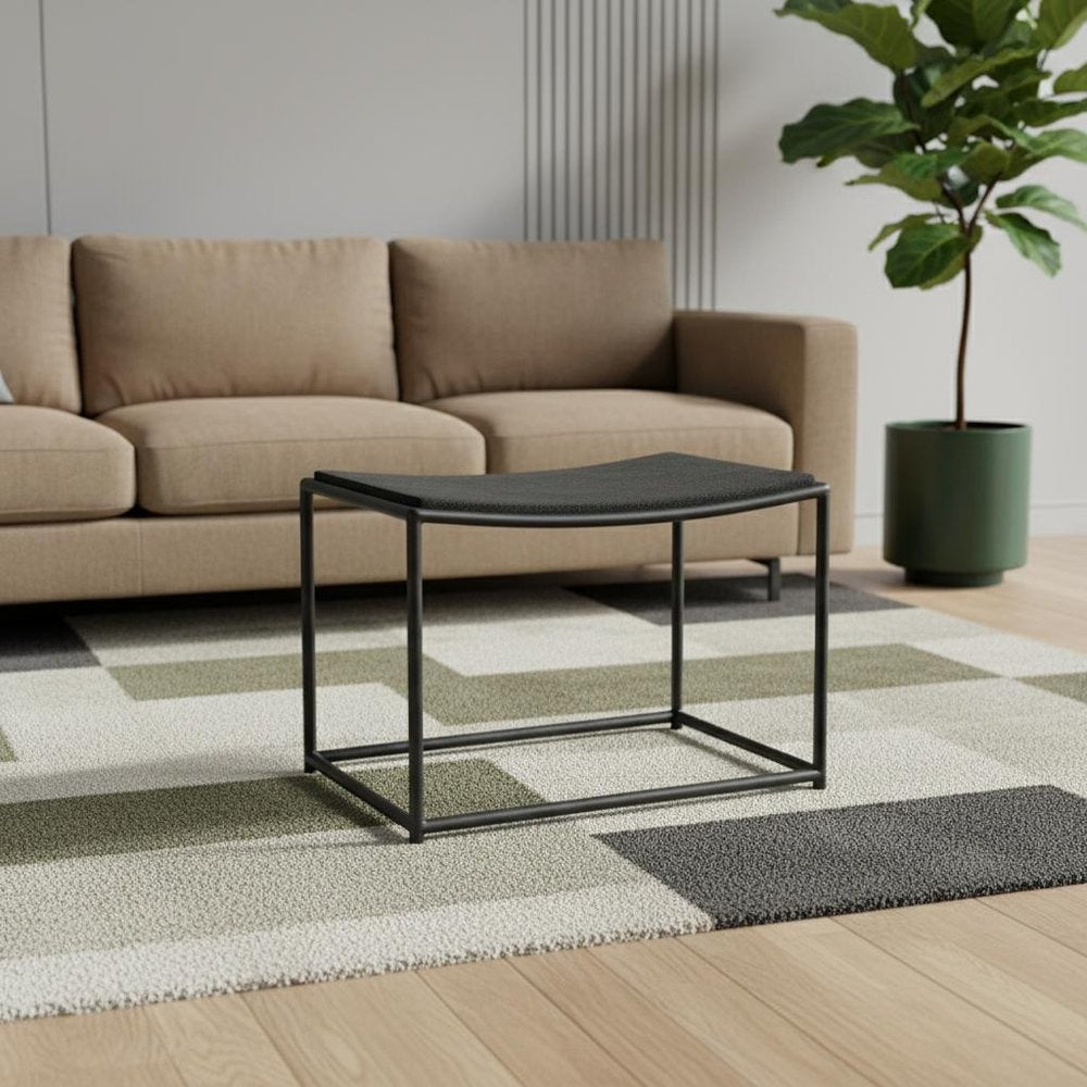 23" Black Solid Wood and Metal Footstool HomeRoots