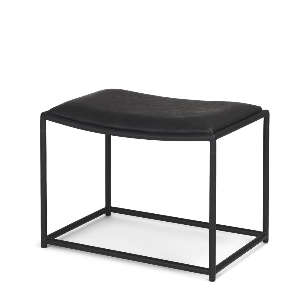 23" Black Metal and Genuine Leather Footstool HomeRoots