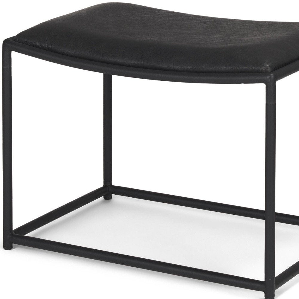 23" Black Metal and Genuine Leather Footstool HomeRoots