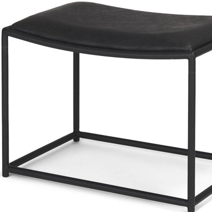 23" Black Metal and Genuine Leather Footstool HomeRoots