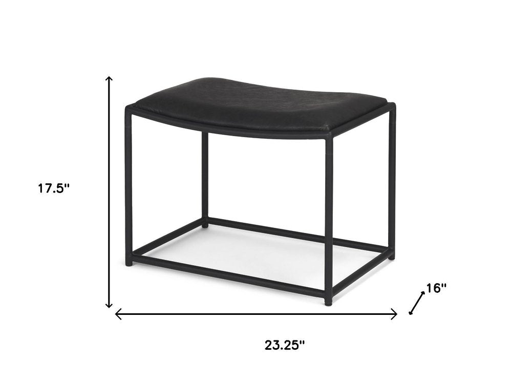 23" Black Metal and Genuine Leather Footstool HomeRoots