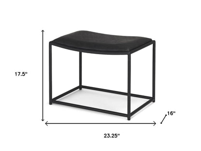 23" Black Metal and Genuine Leather Footstool HomeRoots