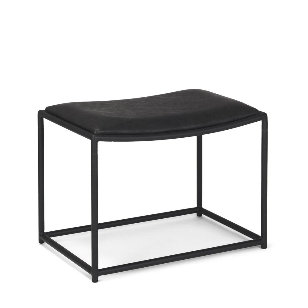 23" Black Metal and Genuine Leather Footstool HomeRoots