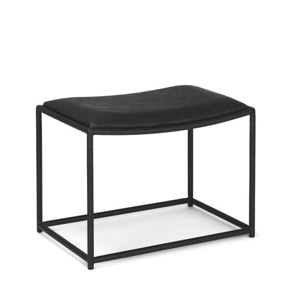 23" Black Metal and Genuine Leather Footstool HomeRoots