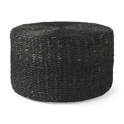 30" Black Water Hyacinth Round Pouf Ottoman HomeRoots