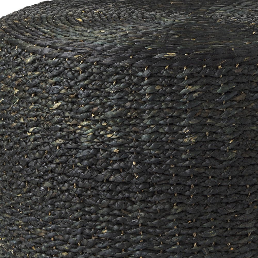 30" Black Water Hyacinth Round Pouf Ottoman HomeRoots