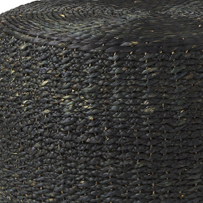 30" Black Water Hyacinth Round Pouf Ottoman HomeRoots
