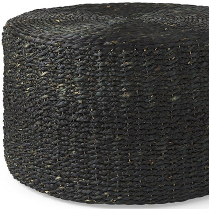 30" Black Water Hyacinth Round Pouf Ottoman HomeRoots