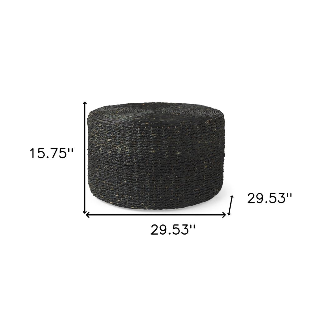 30" Black Water Hyacinth Round Pouf Ottoman HomeRoots
