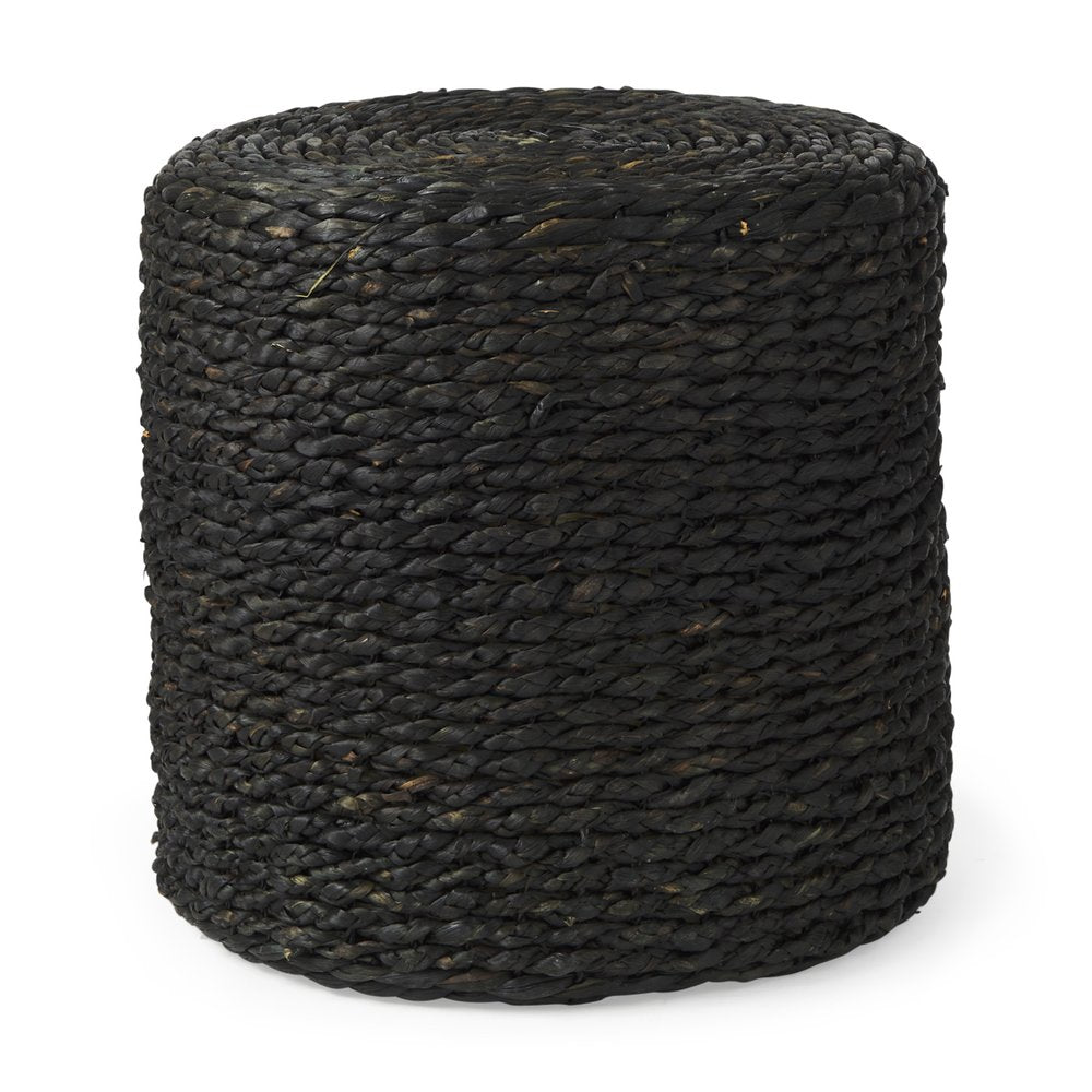18" Black Jute Round Pouf Ottoman HomeRoots