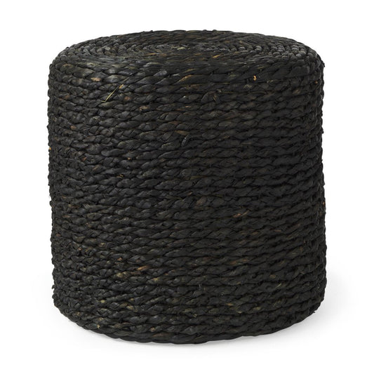 18" Black Jute Round Pouf Ottoman HomeRoots