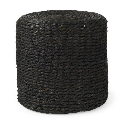 18" Black Water Hyacinth Round Pouf Ottoman HomeRoots