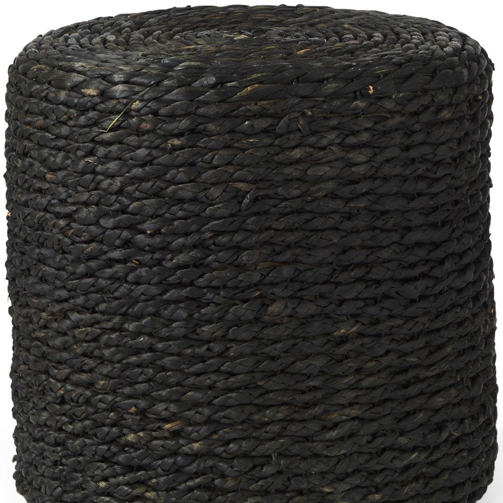 18" Black Water Hyacinth Round Pouf Ottoman HomeRoots